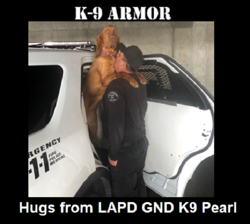 Hugs from LAPD Gang and Narcotic Division Detective Patrick Foreman and K9 Pearl. Donate to protect all five of their K9 Heroes