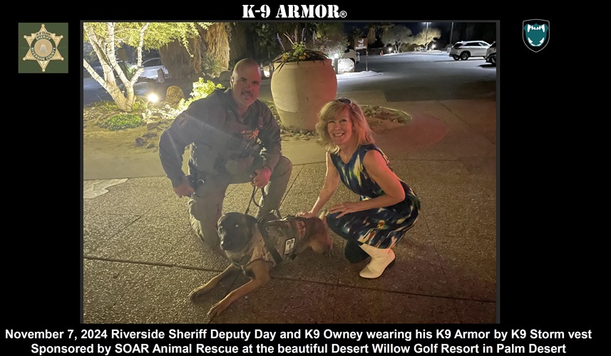 November 7, 2024 K9 Owney received a lightweight K9 Storm Patrol SWAT K9 Armor bulletproof vest he can wear all-day