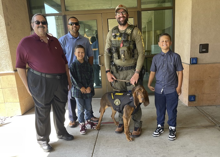 Christopher Soares brought his friend Jeremy and family to present this K9 Armor vest to Riverside Sheriff Deputy Topping for K9 Leia