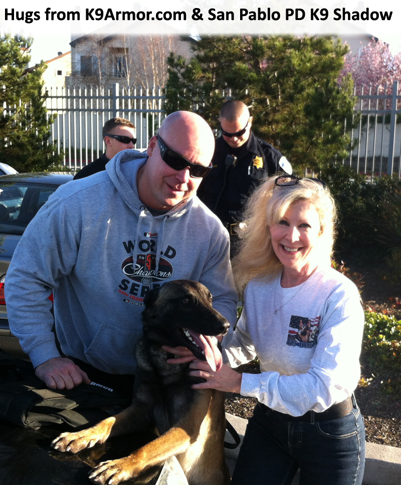 San Pablo PD K9 Heroes Shadow & Officer Niemi with K-9 Armor Cofounder Suzanne Saunders