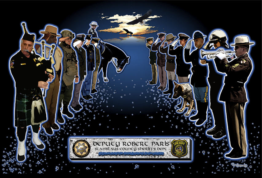 Memorial to Deputy Robert Paris by Rose Borisow. Visit her site http://www.roseborisowgrafx.com/ for more amazing artwork.